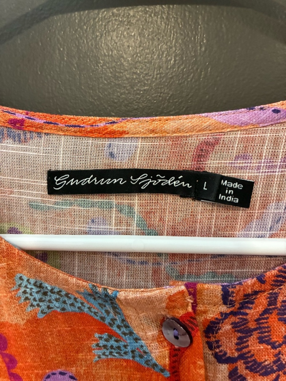 GUDRUN SJODEN like new Orange Floral organic cotton Maxi Dress w Purple Accents - Picture 3 of 9